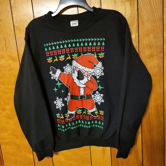 Ugly Christmas Sweater Sweatshirt SMALL crew neck Santa Claus Dapping BLACK C4 - Picture 1 of 5